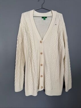 dip Cream Cable Knit V-Neck Button Cardigan